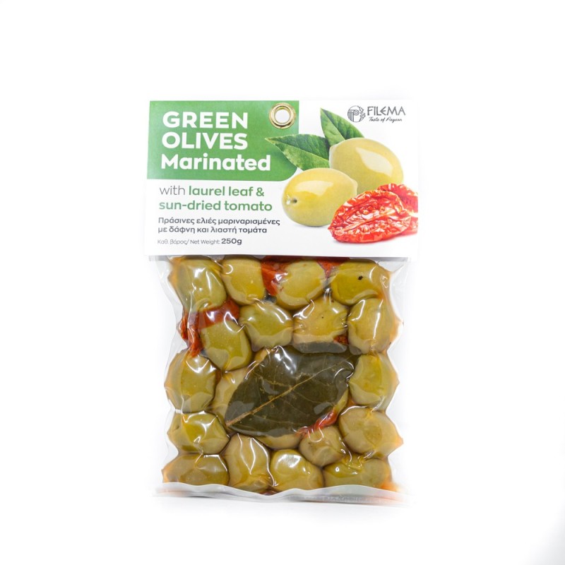 Atlas Green Olives with Dried Tomatoes & Laurel 250gr