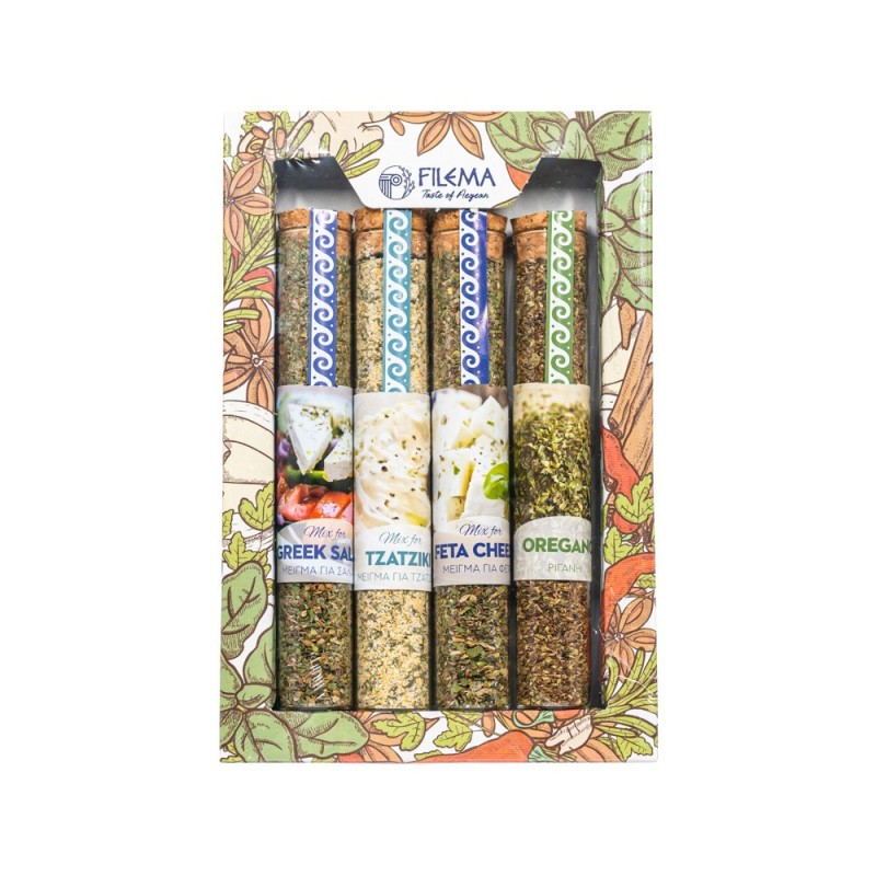 Test Tube Spice Set 603 with Salad, Tzatziki, Feta Mix & Oregano