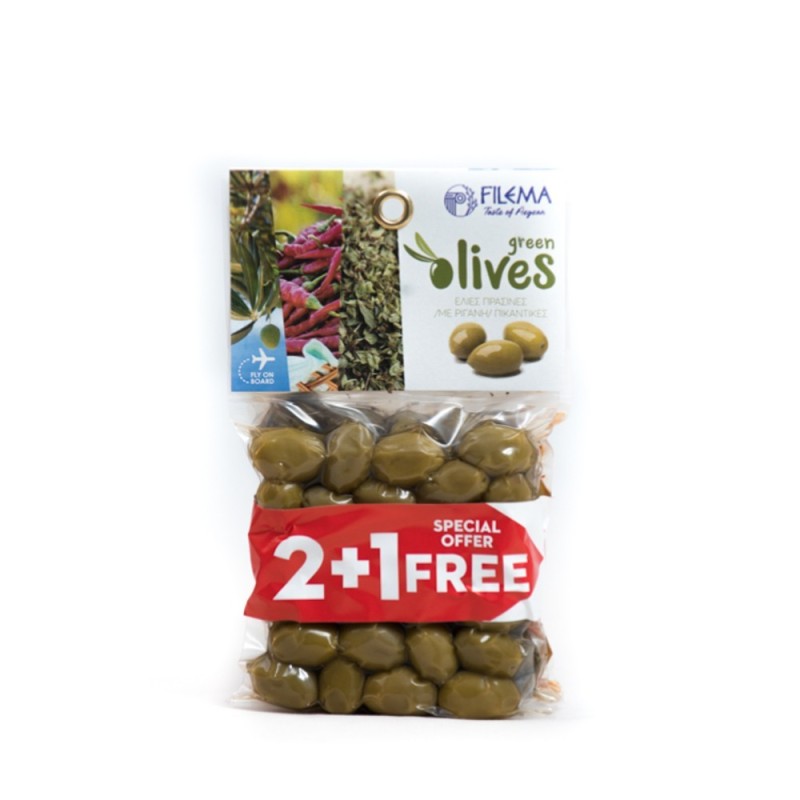 2+1 Green Olives, Spicy & Oregano 120gr