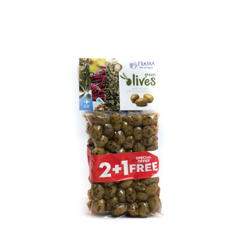 2+1 Green Olives, Spicy & Oregano 220gr